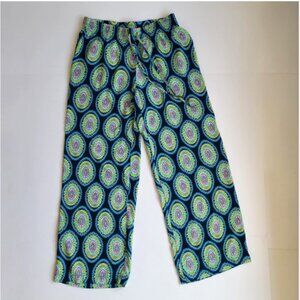 Crown & Ivy Pants S Green Blue Medallion Pull On Straight Boho Beachy Casual